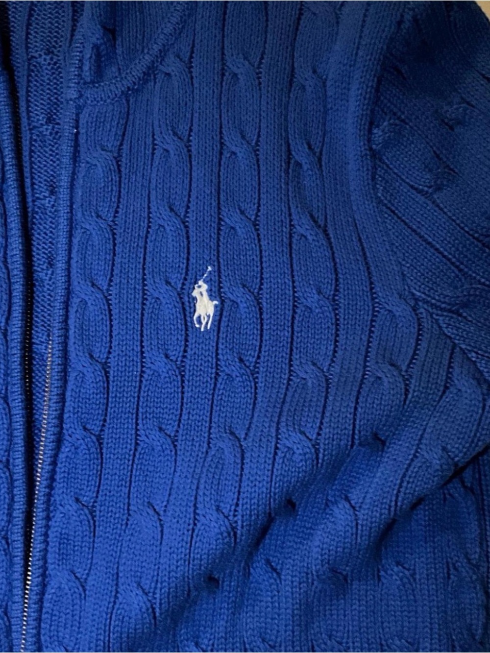 Polo Ralph Lauren Sport Blue Cable Knit Full Zip Hoodie Sweater L - Picture 4 of 7